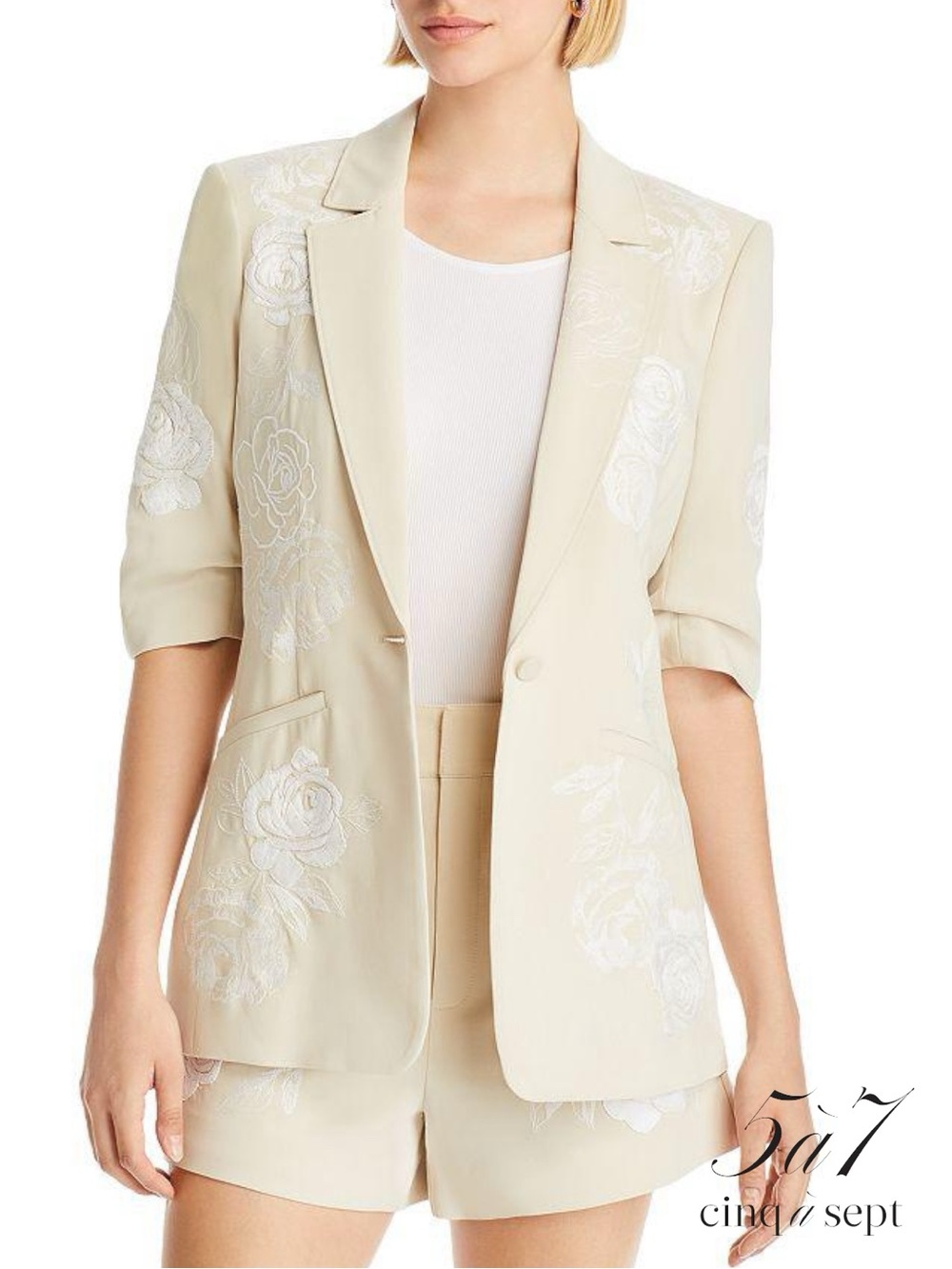 Cinq à Sept **NWT** Khloe Embroidered Floral Floating Roses Elbow Sleeve Blazer - Picture 6 of 12